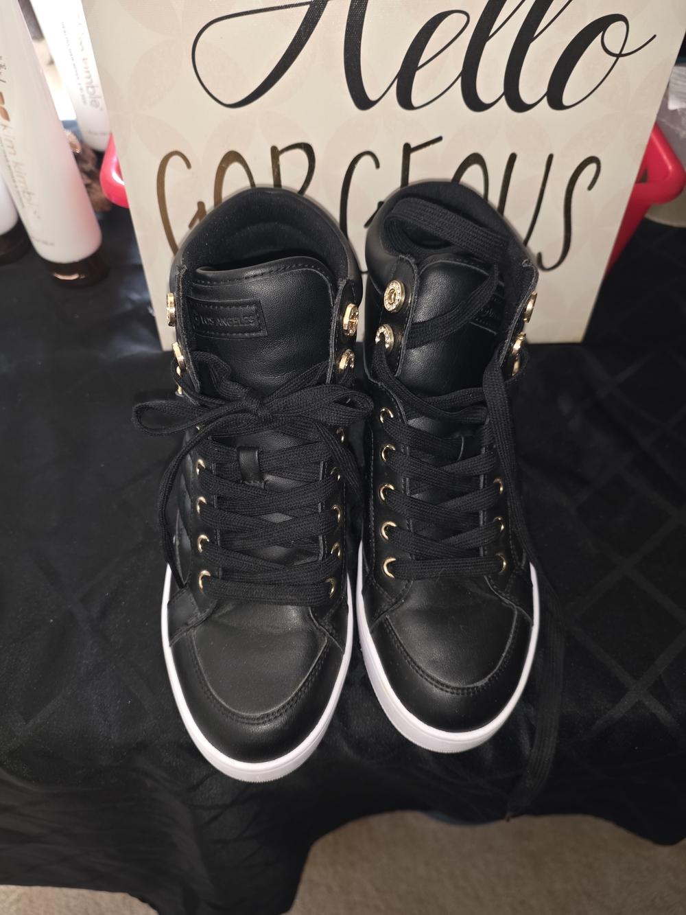 GBG Los Angeles Black High-Top Sneakers with Gold Accents